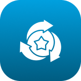 Circular arrows surrounding a star symbol