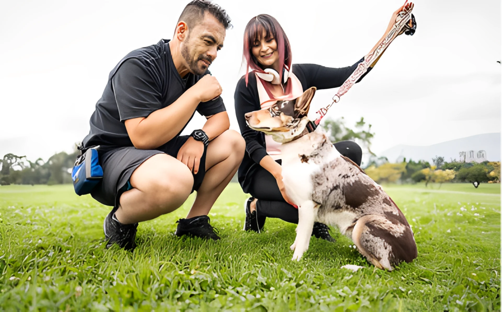 People enjoying time with their pet dog