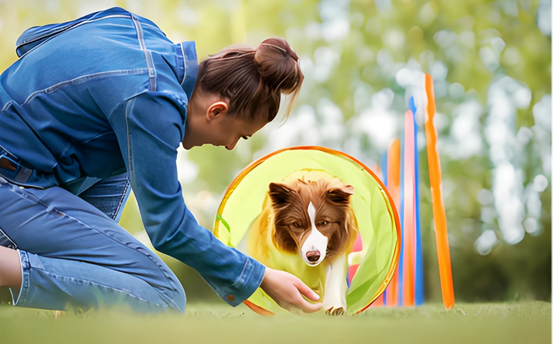 Dog and owner practicing at agility course