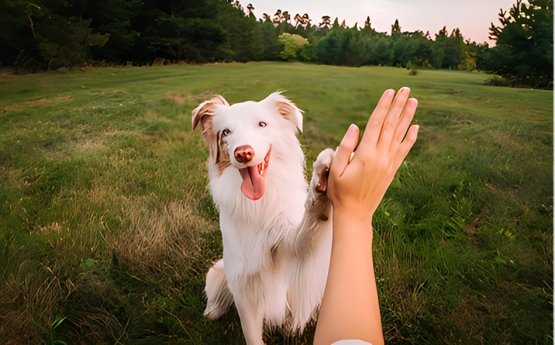 Dog and person high-five interaction